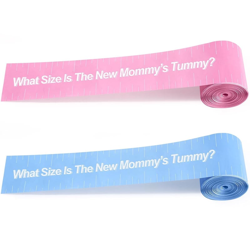 Sratte 2 Rolls 2 Inch x 150 Feet Baby Shower Measuring Tape Tummy Measure Belly Game Paper Belly Measuring Tape for Baby Shower Party Decorations Supplies (Pink,Blue) - Image 1
